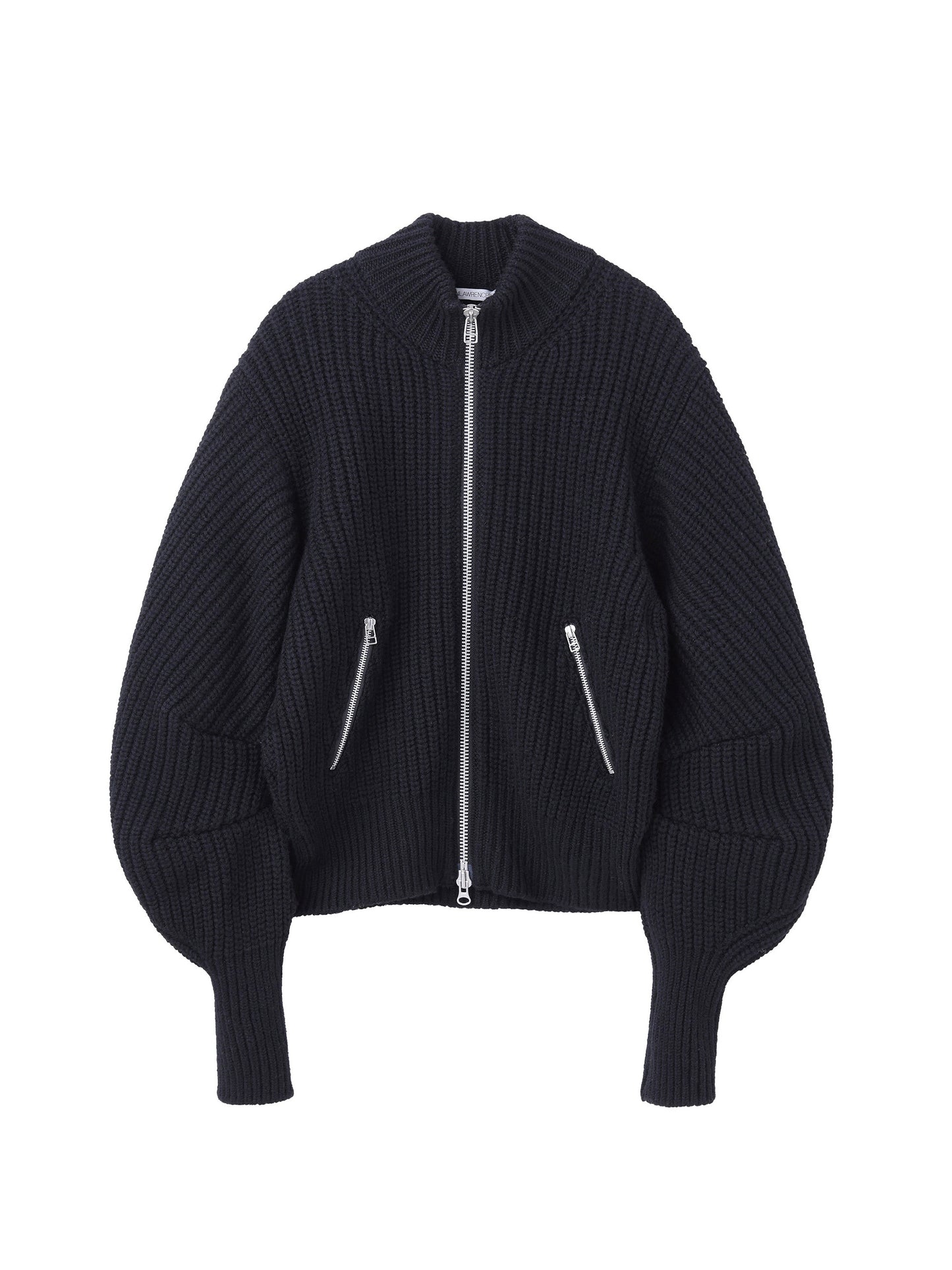 【JOHN LAWRENCE SULLIVAN - ジョンローレンスサリバン】RIBED MASSIVE ROUNDED SLEEVE ZIP-UP KNIT JACKET (ニットブルゾン/ブラック)