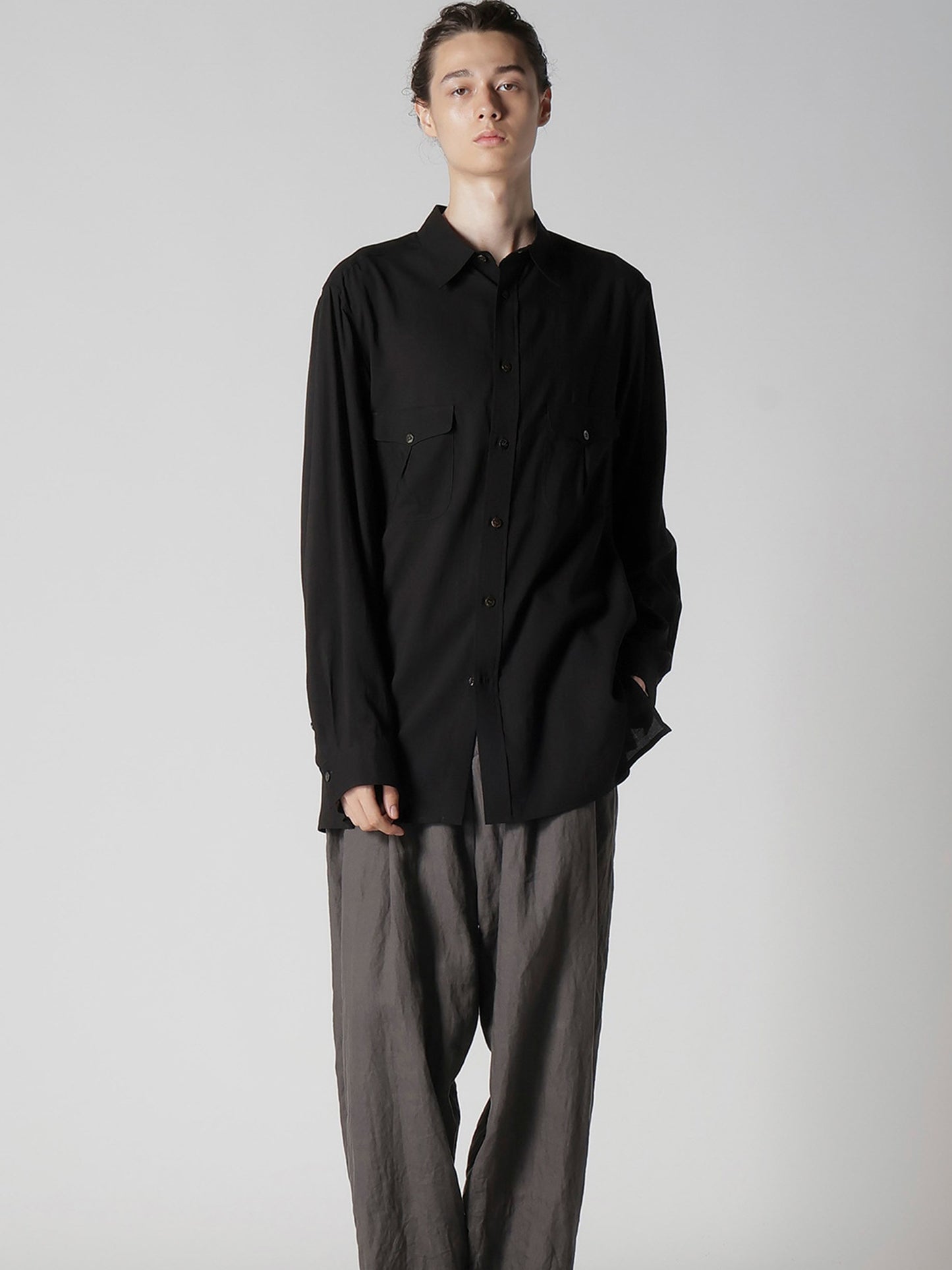 【Y's for men-ワイズフォーメン】CELLULOSE LAWN SHIRT WITH OUT POCKET(シャツ/ブラック)