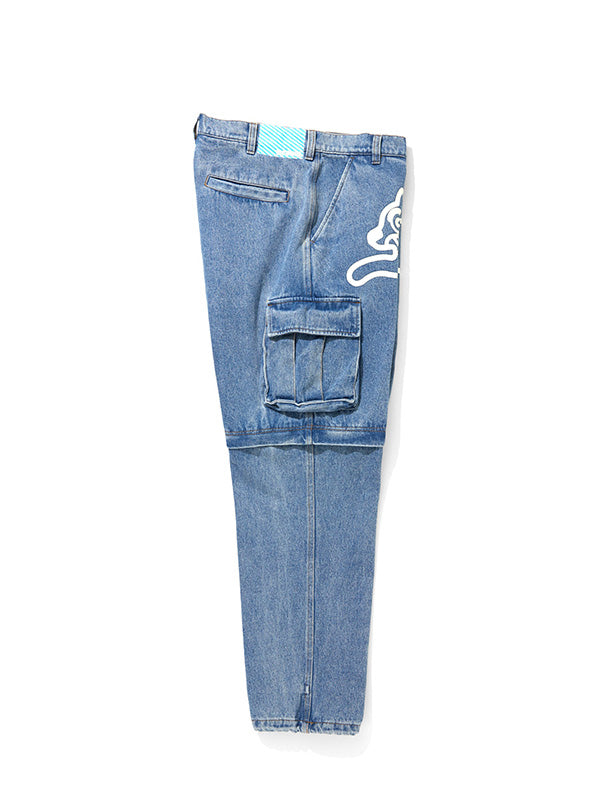 【ICE CREAM - アイスクリーム】2WAY WASHED DENIM CARGO PANTS (カーゴパンツ/ブルー)