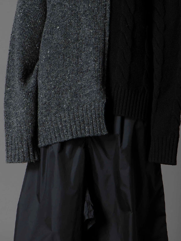 【Ground Y - グラウンドワイ】FINE MERINO WOOL CABLE SWITCH UNBALANCE PULLOVER / BLACK×GREY (ニット/ブラック×グレー)