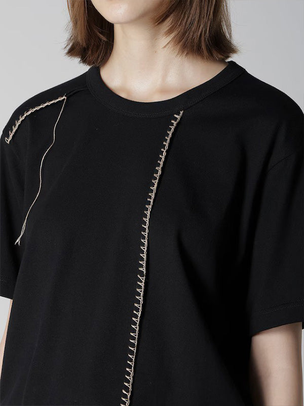 【Y's - ワイズ】JERSEY BLANKET EMBROIDERY Y's STITCH T / BLACK (Tシャツ/ブラック)