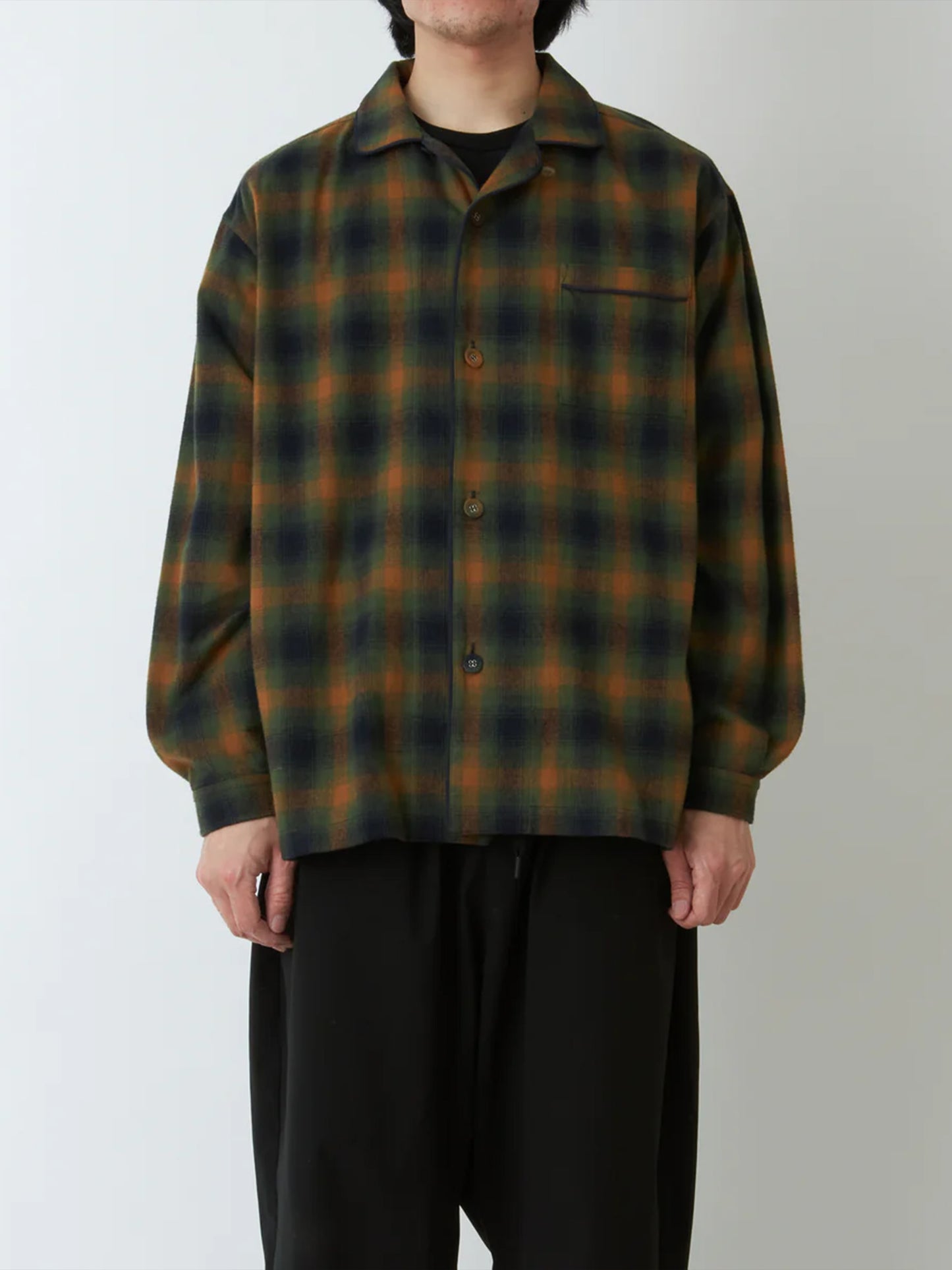 【White Mountaineering - ホワイトマウンテニアリング】OMBRE CHECK PATTERN PAJAMA SHIRT/ ORANGE(シャツ/オレンジ)