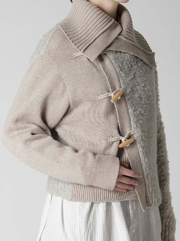 【Y's - ワイズ】TOGGLE BUTTON ASYMMETRIC CARDIGAN / BEIGE (ニット/ベージュ)