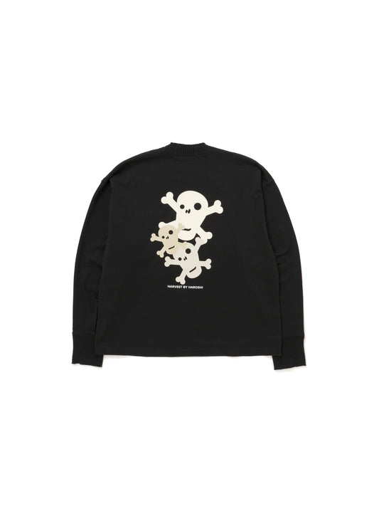 【Perfect ribs®︎ × HAROSHI】"SKULL SKULL SKULL" Basic Long Sleeve Pocket T shirts / BLACK(Tシャツ/ブラック)