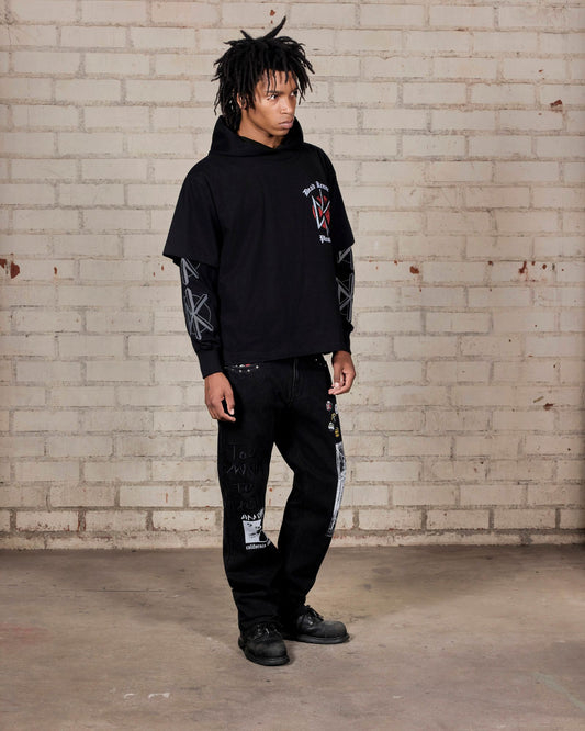 【PLEASURES - プレジャーズ】KENNEDYS LAYERED HOODIE / BLACK (フーディ/ブラック)