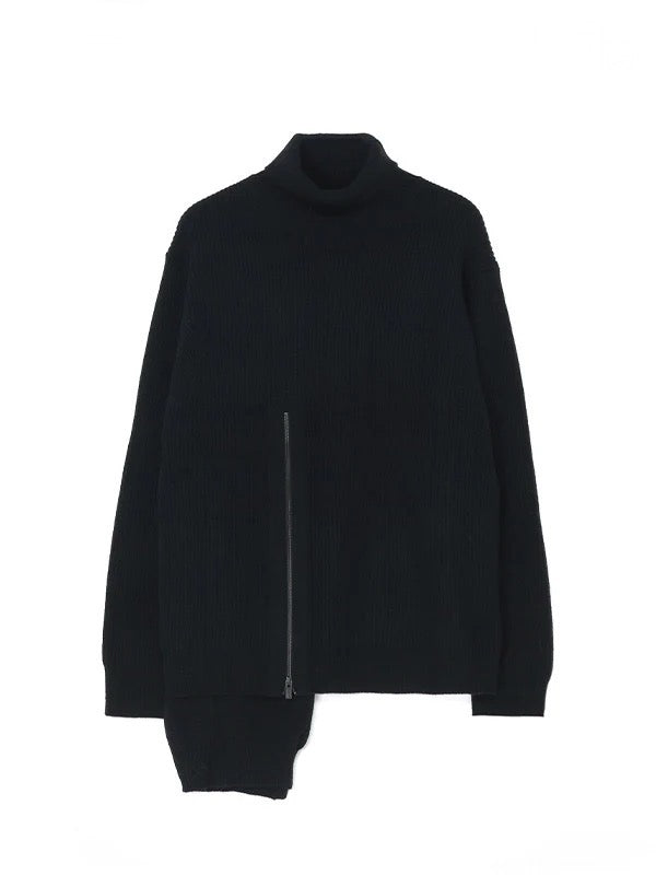 【Yohji Yamamoto POUR HOMME - ヨウジヤマモト プールオム】ZIPPER OPEN PLUCK CLOTH TURTLE NECK KNIT(セーター)