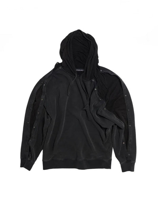 【Y/PROJECT - ワイプロジェクト】SNAP INSERT HOODIE / WASHED BLACK(パーカー/ウォッシュドブラック)