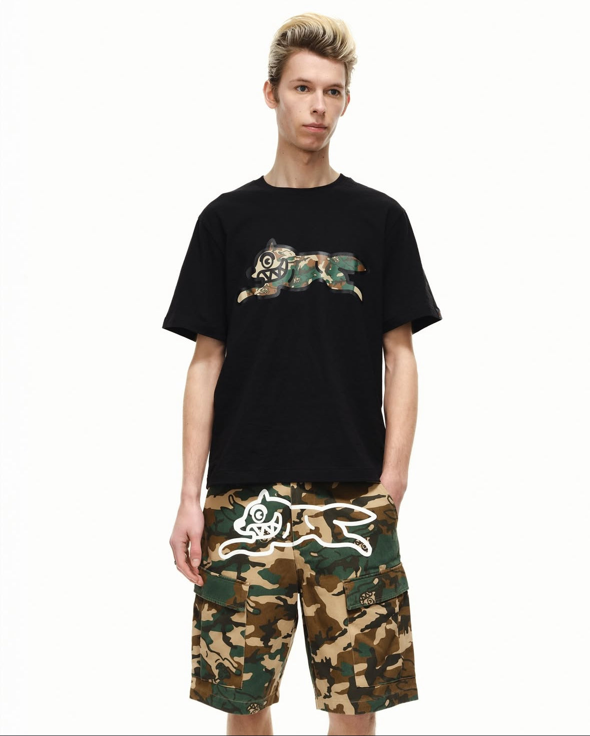 【ICE CREAM - アイスクリーム】WOODLAND CAMO RUNNING DOG T-SHIRT / BLACK (Tシャツ/ブラック)