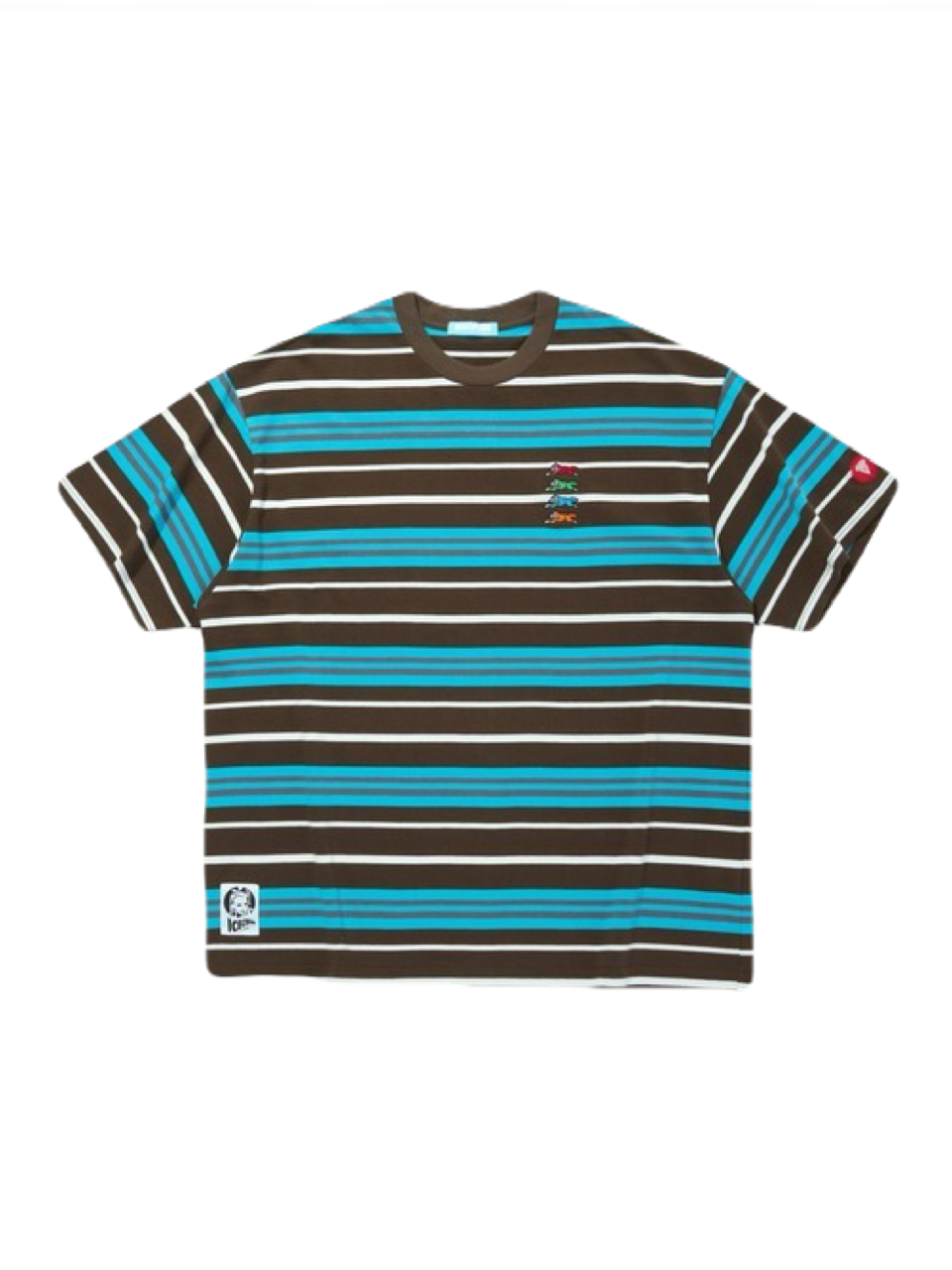 【ICE CREAM - アイスクリーム】EMBROIDERED LOGO MULTI BORDER T-SHIRT / BROWN/BLUE (Tシャツ/ブラウン/ブルー)