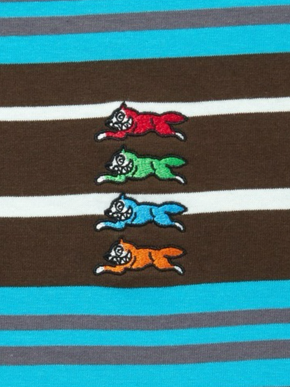 【ICE CREAM - アイスクリーム】EMBROIDERED LOGO MULTI BORDER T-SHIRT / BROWN/BLUE (Tシャツ/ブラウン/ブルー)