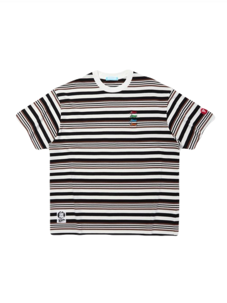 【ICE CREAM - アイスクリーム】EMBROIDERED LOGO MULTI BORDER T-SHIRT / BROWN/WHITE (Tシャツ/ブラウン/ホワイト)