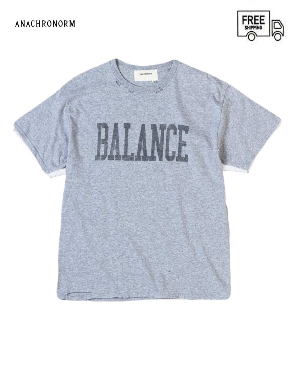 【ANACHRONORM - アナクロノーム】BALANCE PRINT DAMAGE S/S T-S（Tシャツ/グレー）