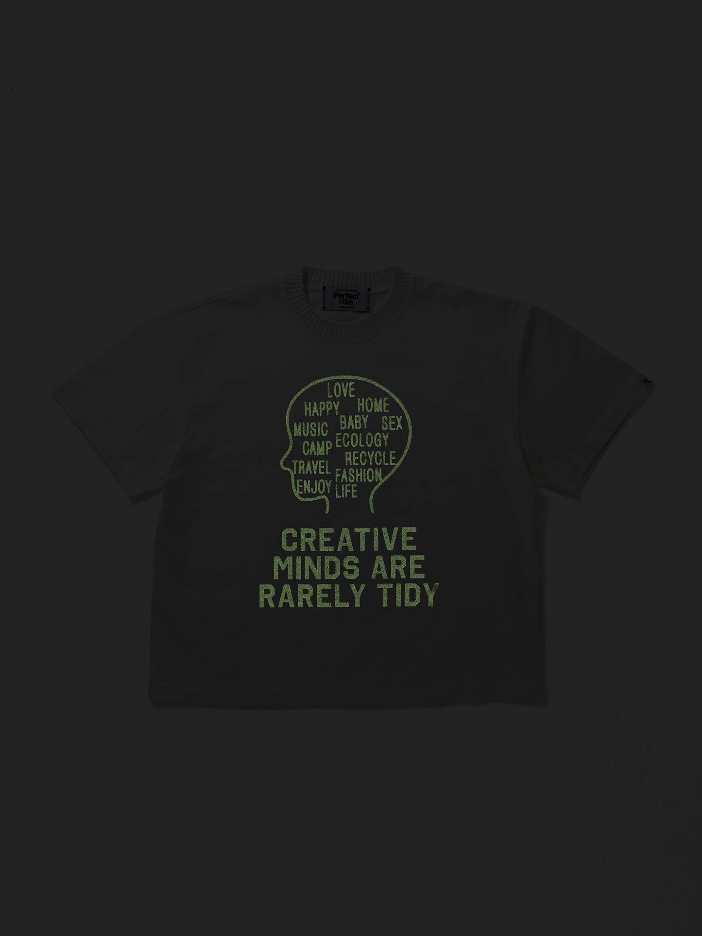 【Perfect ribs®×ALM】"CREATIVE MINDS ARE RARELY TIDY" Basic Short Sleeve T Shirts / Charcoal Green(Tシャツ/チャコールグリーン)