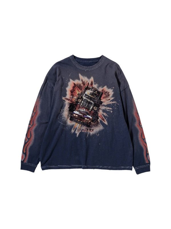 ANACHRONORM - アナクロノーム】FLAME SLEEVE GRAPHIC L/S T-S / DUSTY