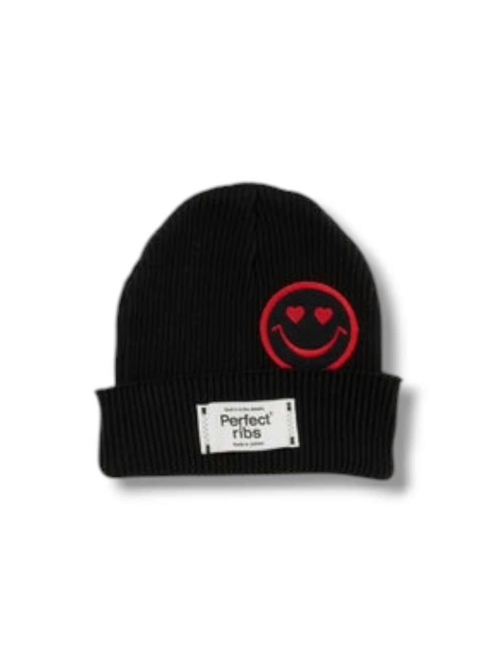 【Perfect ribs®×A LOVE MOVEMENT】"LOVE Smile Patch" Basic Rib Beanie Cap / Black(ビーニー/ブラック)