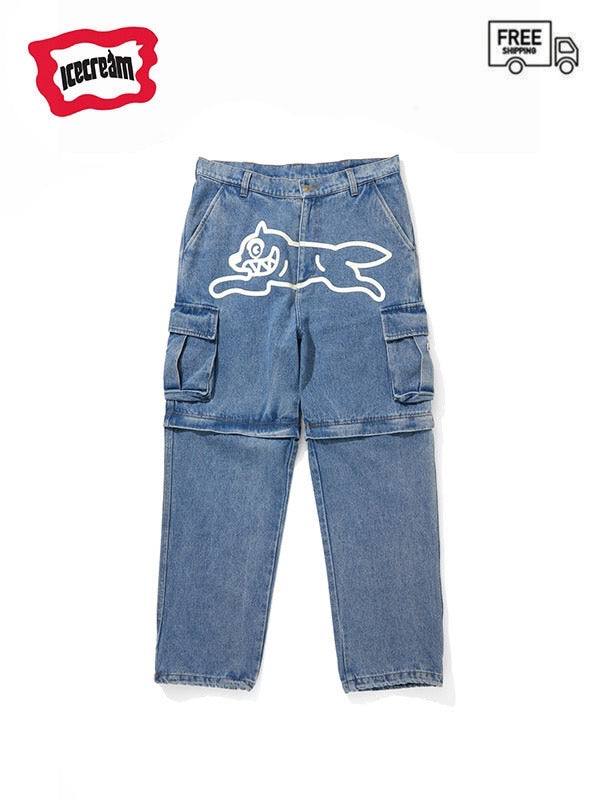 【ICE CREAM - アイスクリーム】2WAY WASHED DENIM CARGO PANTS (カーゴパンツ/ブルー)