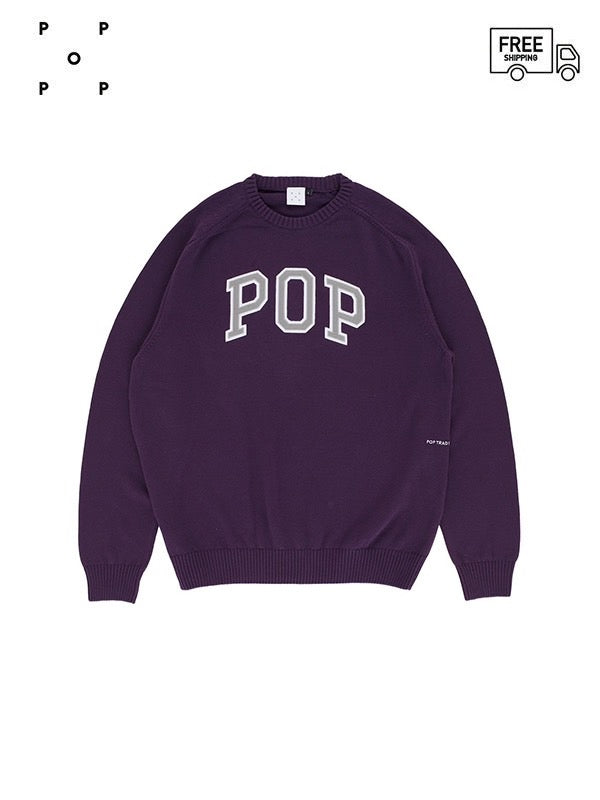 【POP TRADING COMPANY - ポップ トレーディング カンパニー】ARCH KNITTED CREWNECK MYSTERIOSO  (ニット/パープル)