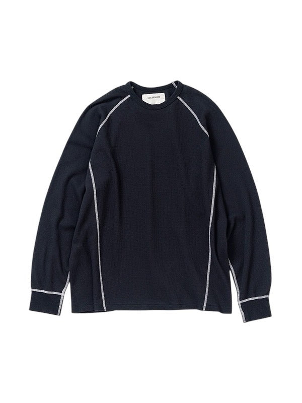 【ANACHRONORM - アナクロノーム】AN370 DESIGN STITCH WAFFLE L/S T-S / BLACK (Tシャツ/ブラック)