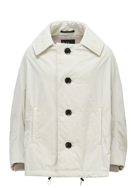 【Y's - ワイズ】 NYLON PADDED TASLAN OXFORD ARRANGED 3/4 SLEEVE COAT/ OFF WHITE (コート/オフホワイト)