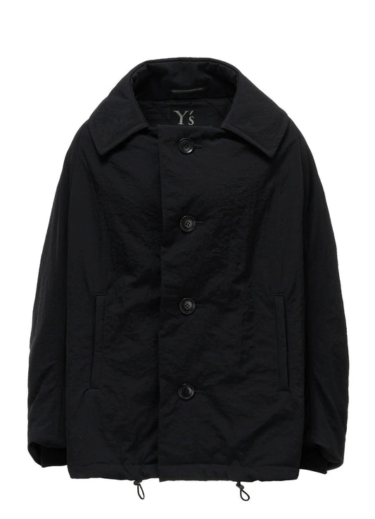 【Y's - ワイズ】 NYLON PADDED TASLAN OXFORD ARRANGED 3/4 SLEEVE COAT/ BLACK (コート/ブラック)