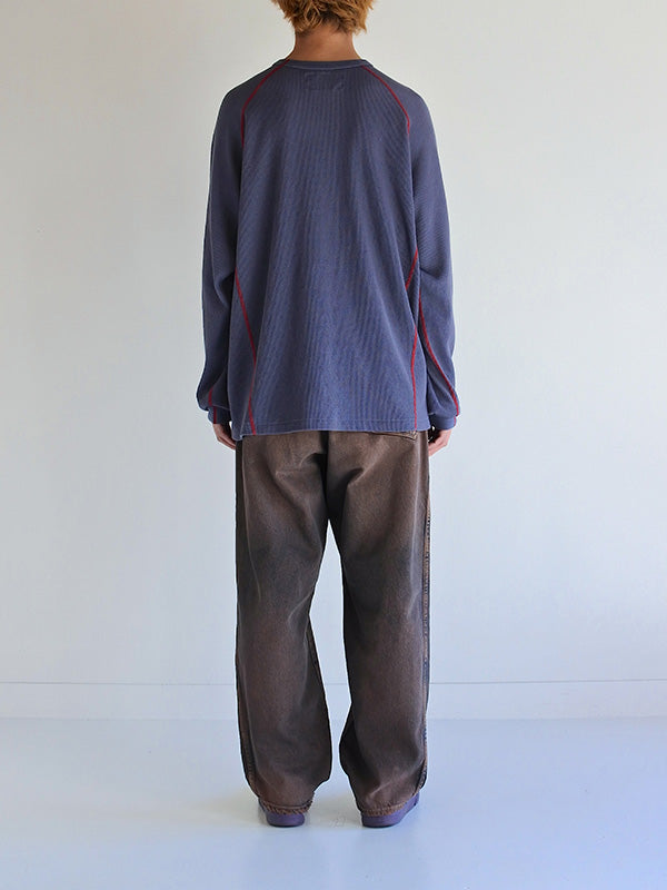 【ANACHRONORM - アナクロノーム】AN370 DESIGN STITCH WAFFLE L/S T-S / BLUE GREY (Tシャツ/ブルーグレー)