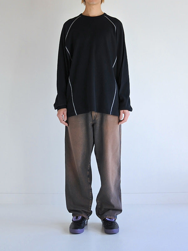 【ANACHRONORM - アナクロノーム】AN370 DESIGN STITCH WAFFLE L/S T-S / BLACK (Tシャツ/ブラック)