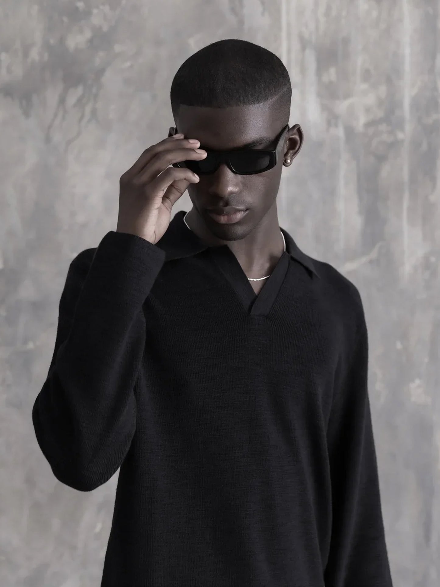 【STAMPD - スタンプド】RIBBED KNIT LS POLO / BLACK (ニット/ポロシャツ/ブラック)