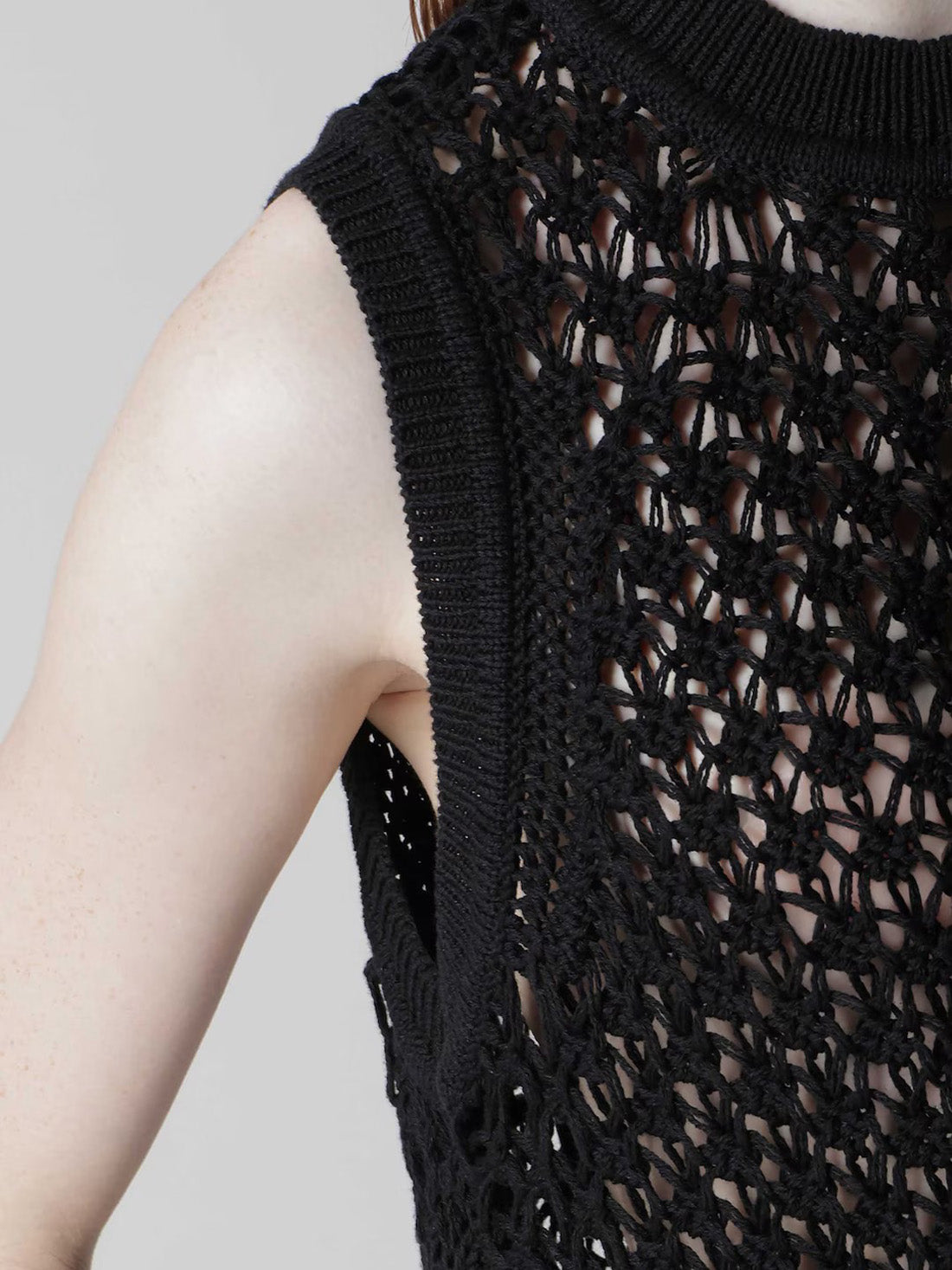 【Y's - ワイズ】OPENWORK DESIGN DIAGONAL SLEEVELESS PULLOVER / BLACK(プルオーバー/ブラック)