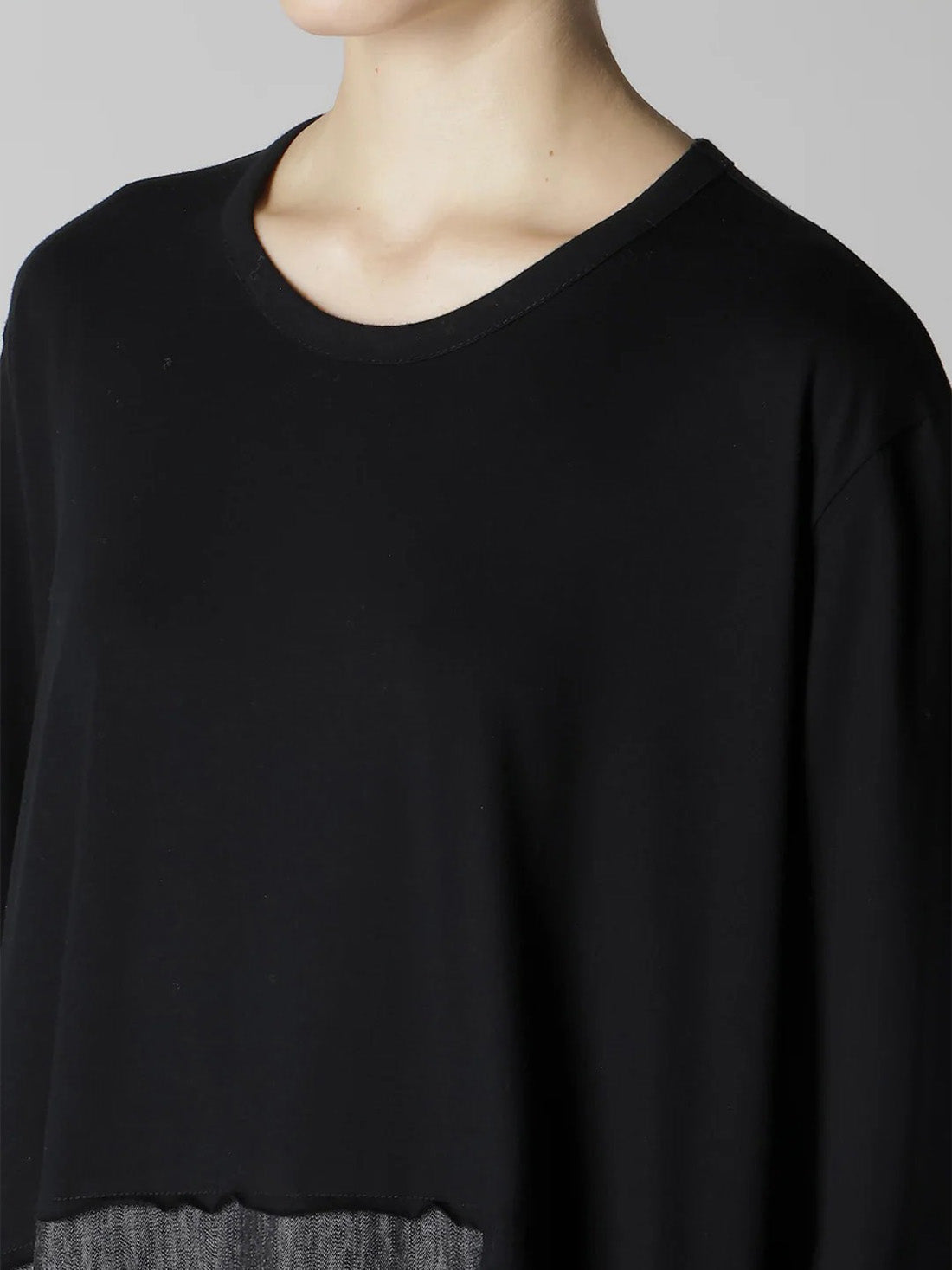 【Y's - ワイズ】DENIM COMBINATION LONG SLEEVE DRESS / BLACK (ドレス/ブラック)