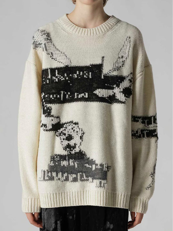 【Y's - ワイズ】REVERSIBLE INTARSIA W JQ PULLOVER / OFF WHITE (ニット/オフホワイト)
