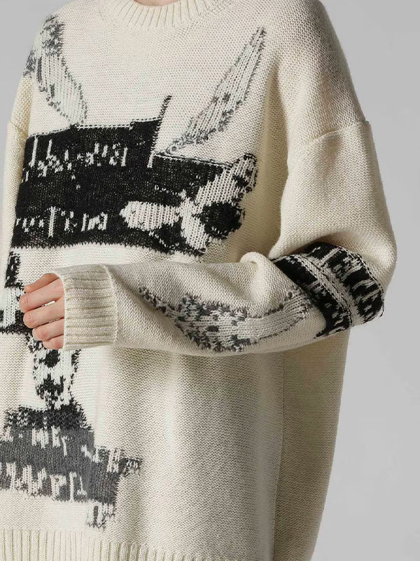 【Y's - ワイズ】REVERSIBLE INTARSIA W JQ PULLOVER / OFF WHITE (ニット/オフホワイト)
