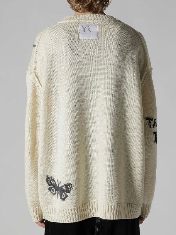 【Y's - ワイズ】REVERSIBLE INTARSIA W JQ PULLOVER / OFF WHITE (ニット/オフホワイト)