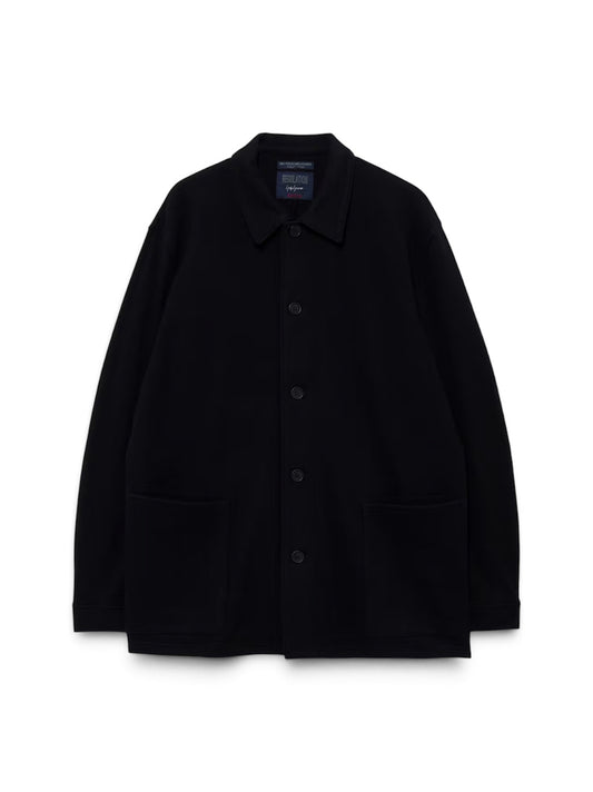 【Yohji Yamamoto POUR HOMME - ヨウジヤマモト プールオム】WOOL COMBED YARN SINGLE JERSEY RE SHIRT JACKET（ジャケット/ ブラック)