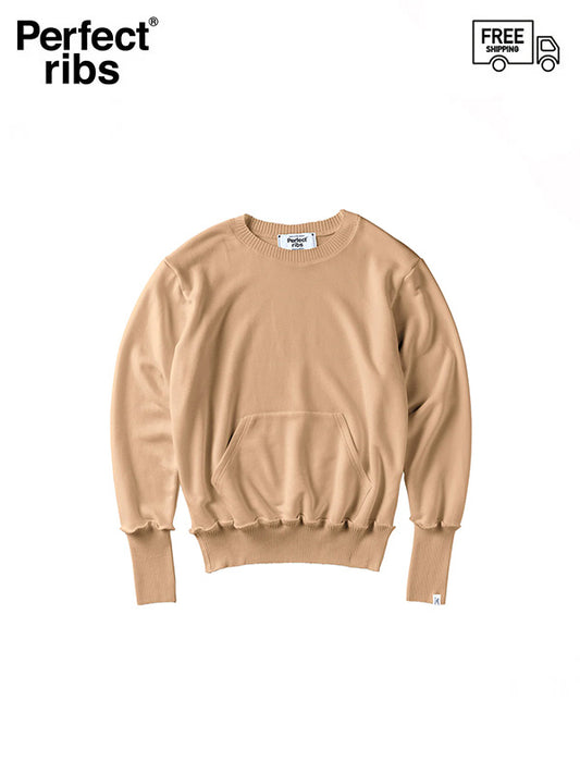 【Perfect ribs® - パーフェクトリブス】Pocket Crew Neck Sweat Shirt (スウェットシャツ/ライトブラウン)