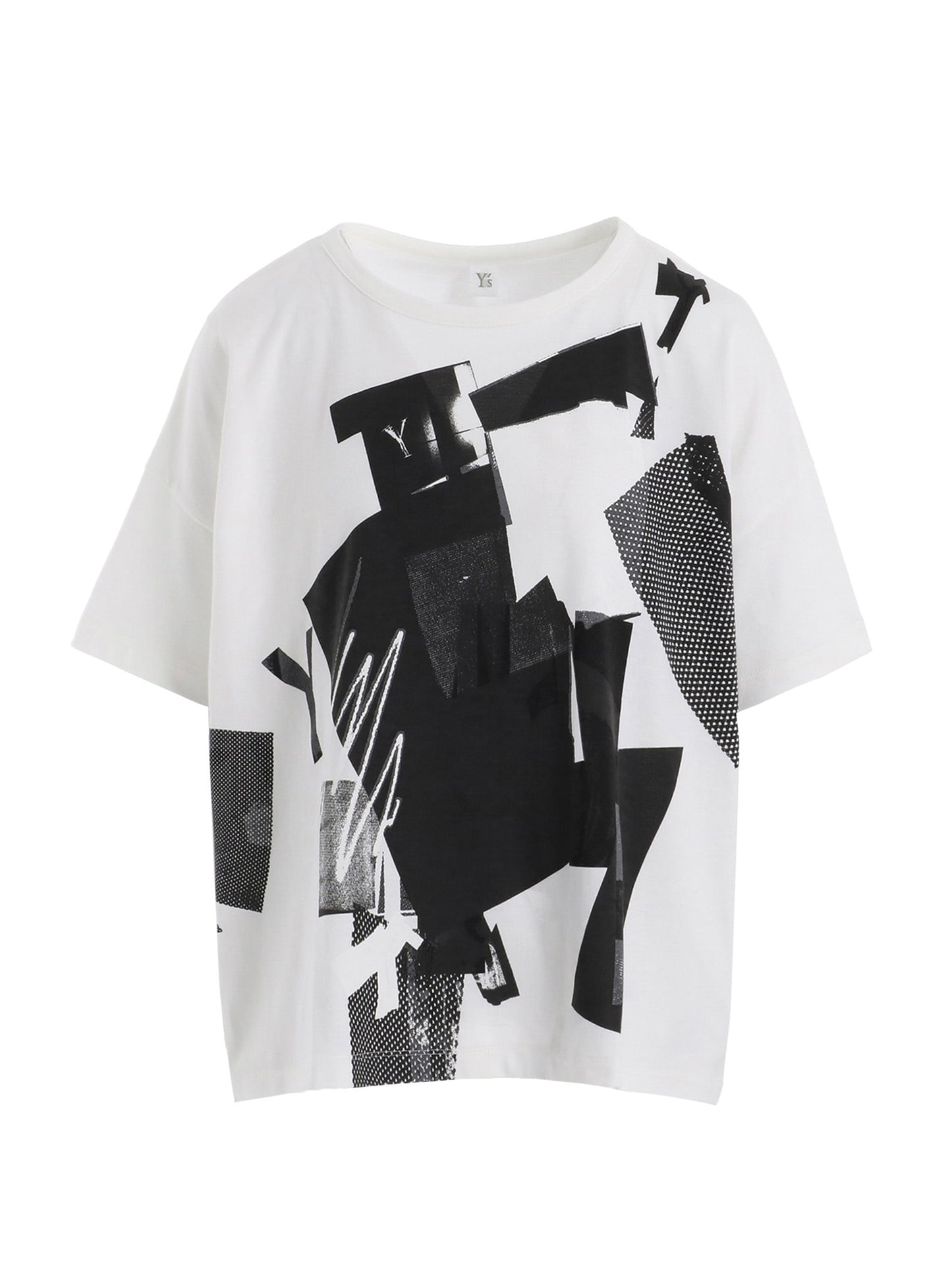 【Y's - ワイズ】Y'S COLLAGE PRINT LOOSE ROUND NECK T / BLACK (Tシャツ/ホワイト)