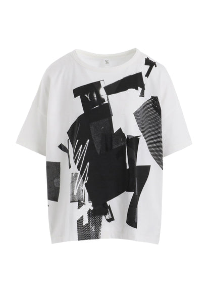 【Y's - ワイズ】Y'S COLLAGE PRINT LOOSE ROUND NECK T / BLACK (Tシャツ/ホワイト)