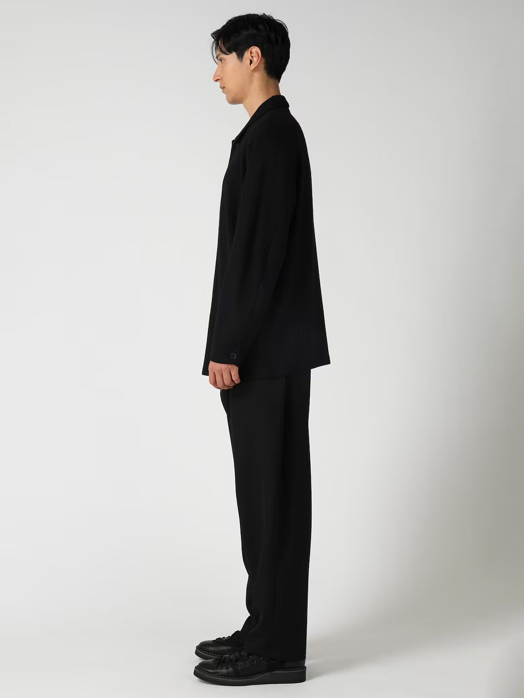 【Yohji Yamamoto POUR HOMME - ヨウジヤマモト プールオム】WOOL COMBED YARN SINGLE JERSEY RE SHIRT JACKET（ジャケット/ ブラック)