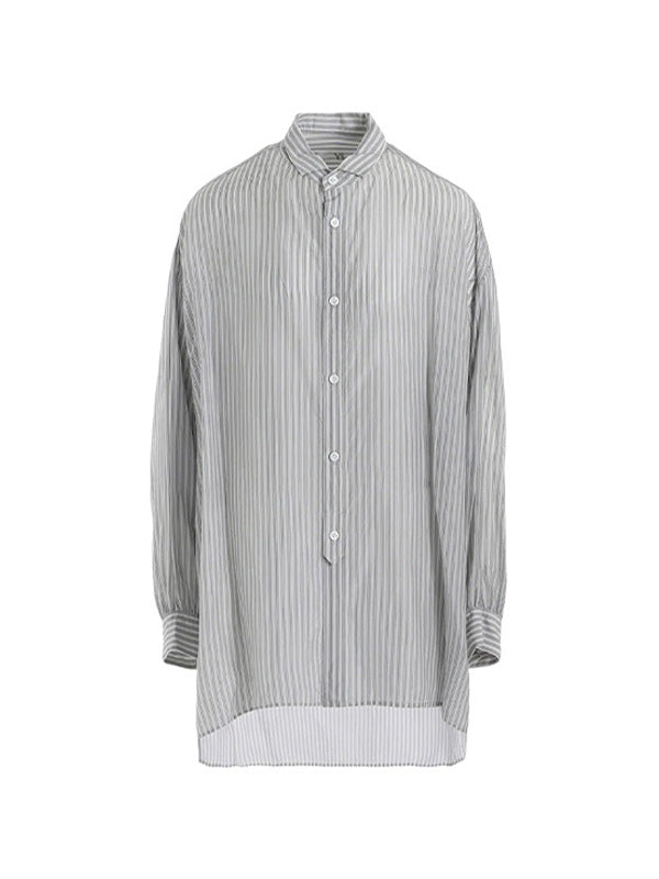 【Y's - ワイズ】CUPRO STRIPE DESIGN COLLAR BIG BLOUSE / BLUE GREY (シャツ/ブルーグレー)