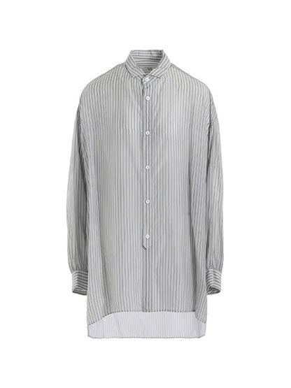 【Y's - ワイズ】CUPRO STRIPE DESIGN COLLAR BIG BLOUSE / BLUE GREY (シャツ/ブルーグレー)