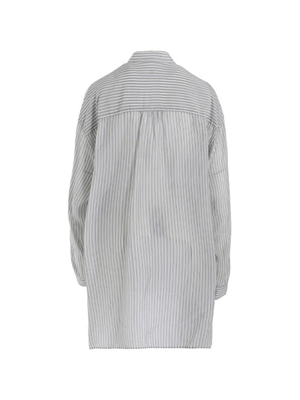 【Y's - ワイズ】CUPRO STRIPE DESIGN COLLAR BIG BLOUSE / BLUE GREY (シャツ/ブルーグレー)