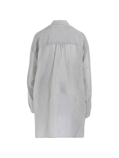 【Y's - ワイズ】CUPRO STRIPE DESIGN COLLAR BIG BLOUSE / BLUE GREY (シャツ/ブルーグレー)