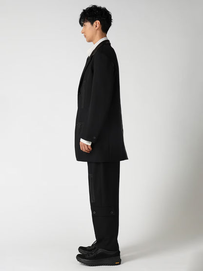 【Yohji Yamamoto POUR HOMME - ヨウジヤマモト プールオム】LEATHER ARMY GABARDINE PANEL ZIP JACKET（ジャケット/ ブラック)