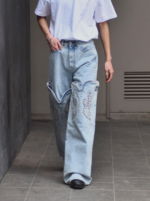 50%OFF【Y/PROJECT - ワイプロジェクト】EVERGREEN MAXI COWBOY CUFF JEANS / ICE  BLUE(デニムパンツ/アイスブルー)