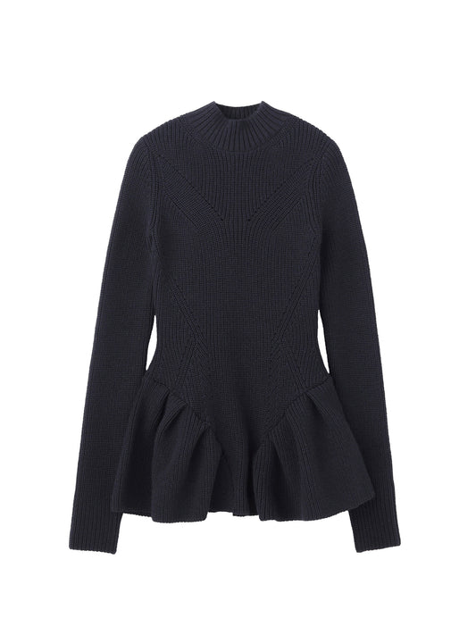 【JOHN LAWRENCE SULLIVAN - ジョンローレンスサリバン】RIBED PEPLUM HI-NECK KNIT SWEATER (ニット/ブラック)