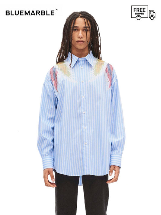 【BLUE MARBLE - ブルーマーブル 】Rhinestoned stardust stripe poplin shirt / BLUE(シャツ)