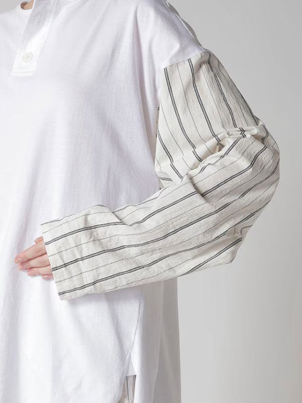 【Y's - ワイズ】COMBINATION HENLEY NECK BLOUSE / WHITE (ブラウス/ホワイト)