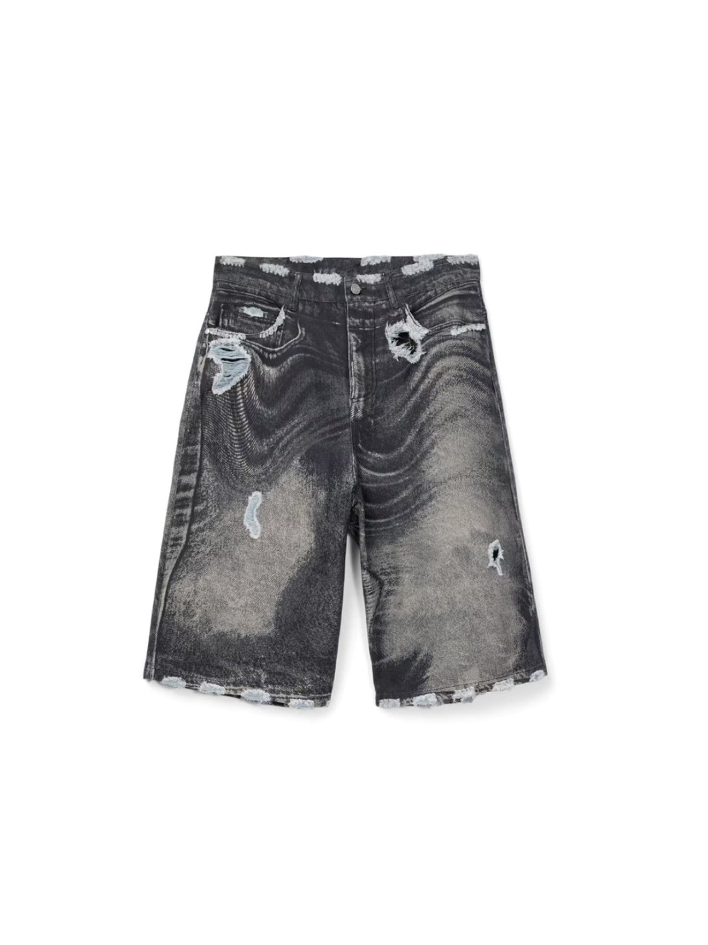 【CAMPER LAB  - カンペールラボ】DISTORTED PRINT DISTRESSED DENIM SHORTS / GRAY BLACK (デニムパンツ/グレーブラック）