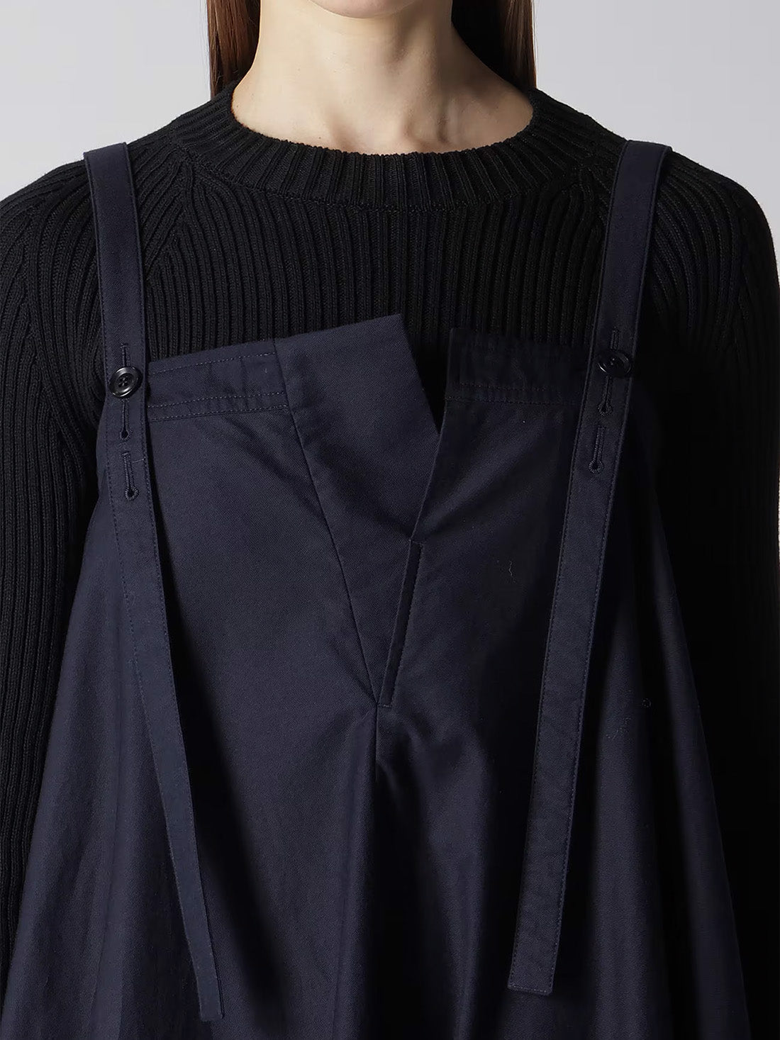 【Y's - ワイズ】Y's BORN PRODUT THIN COTTON TWILL ASYMMETERIC SHOULDER STRAP DRESS /NAVY(ドレス/ネイビー)
