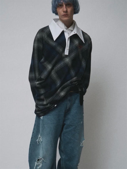 【Charles Jeffrey Loverboy - チャールズ ジェフリー ラバーボーイ】TOPSY TURVY POLO / Blue (長袖ポロシャツ/ブルー)