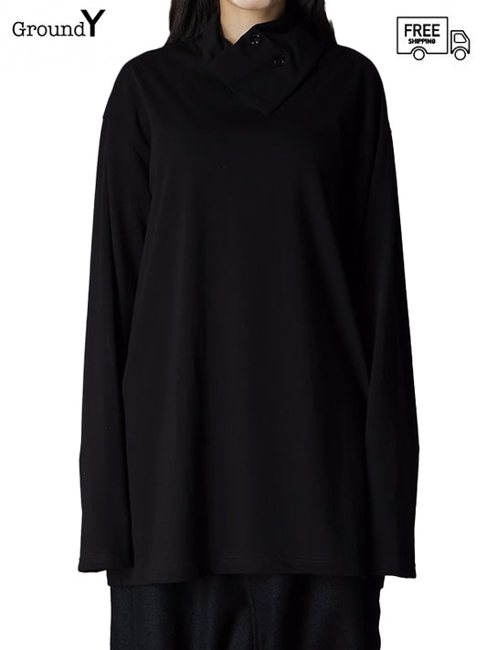 【Ground Y - グラウンドワイ】ULTIMA JERSEY ASYMMETRY COLLAR LONG SLEEVE T-SHIRT/ BLACK(Tシャツ/ブラック)